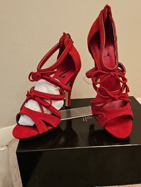 Type Z Red Lace-Up Stiletto Sandals
